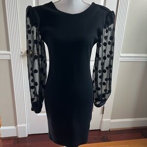 🔥🔥Melissa Harper Black MIDI Dress With Sheer Long Sleeves Size 7/8